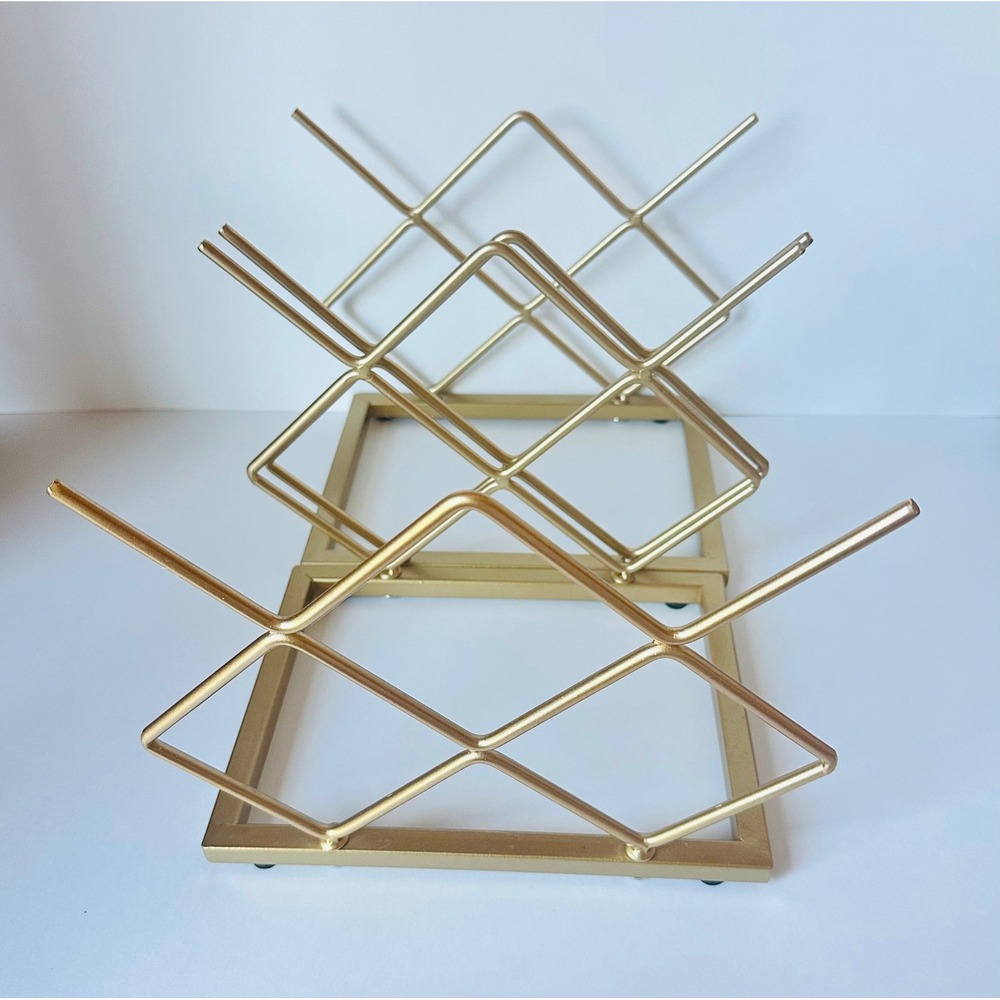 Gold Geometric Metal Wine Racks Set of 2 Modern Countertop Bottle Holders